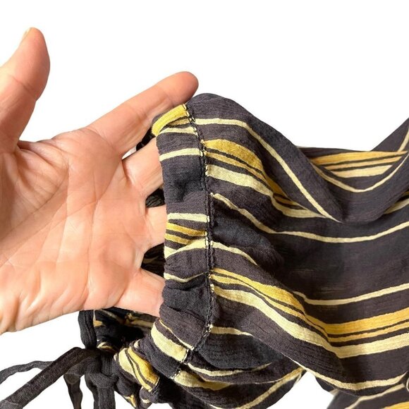 Teoh & Lea Womens Top Size Large Striped Embroidered Belted Gray Yellow Cotton - Picture 7 of 16